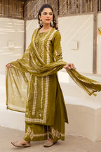 Green Cotton Printed Suit with Palazzo