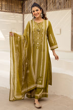 Green Cotton Printed Suit with Palazzo