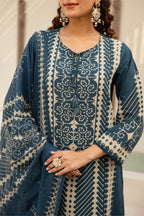 Teal Blue Cotton Printed Suit with Palazzo
