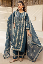 Teal Blue Cotton Printed Suit with Palazzo