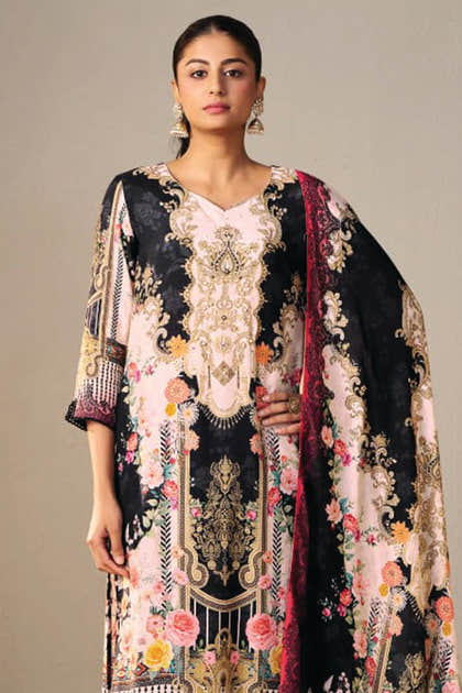 Black Color Chanderi Silk Printed Suit