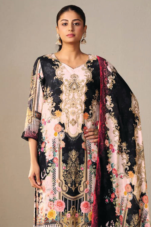 Black Color Chanderi Silk Printed Suit