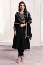 Black Crepe Silk Sequins & Zari Embroidered Anarkali Suit