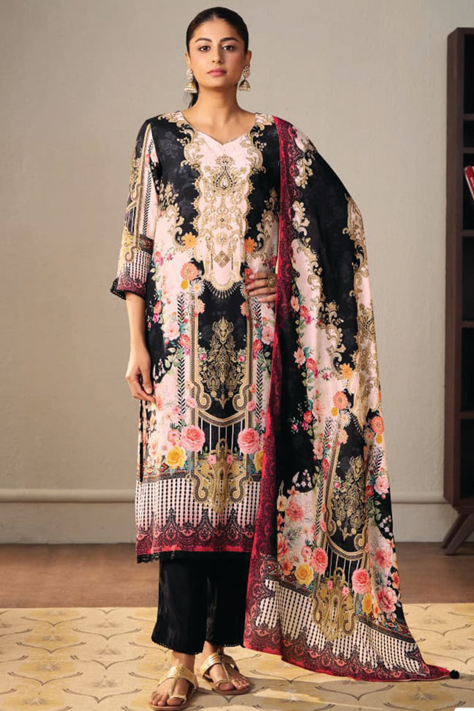 Black Color Chanderi Silk Printed Suit