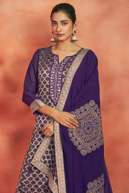 Purple Georgette Zari Woven Suit