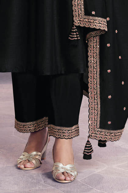 Black Crepe Silk Sequins & Zari Embroidered Anarkali Suit