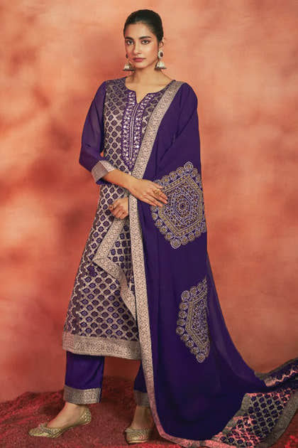 Purple Georgette Zari Woven Suit