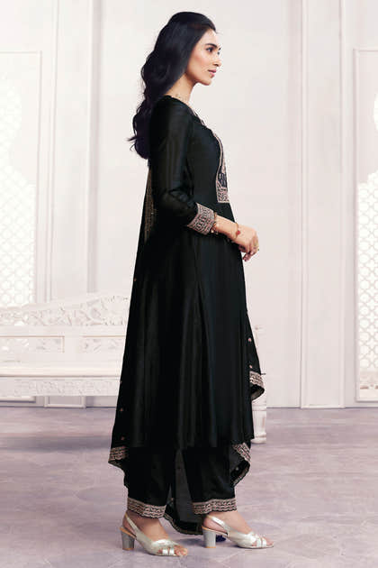 Black Crepe Silk Sequins & Zari Embroidered Anarkali Suit