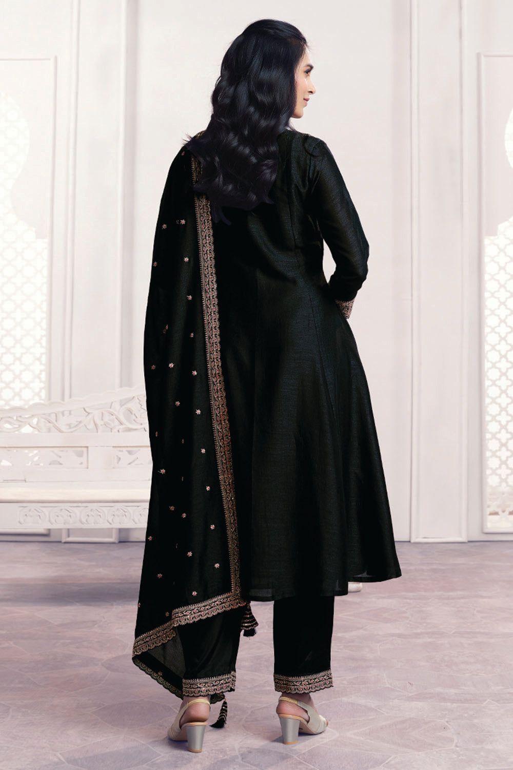 Black Crepe Silk Sequins & Zari Embroidered Anarkali Suit