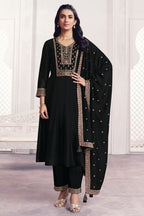 Black Crepe Silk Sequins & Zari Embroidered Anarkali Suit