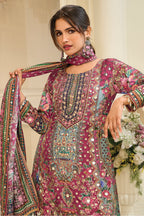 Light Maroon Crepe Silk Kashmiri Jamawar Printed And Embroidered Suit With Pallazo