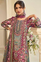 Light Maroon Crepe Silk Kashmiri Jamawar Printed And Embroidered Suit With Pallazo