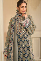 Pista Color Crepe Silk Ajrakh Printed And Embroidered Suit With Pallazo