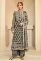 Pista Color Crepe Silk Ajrakh Printed And Embroidered Suit With Pallazo