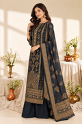 Navy Digital Printed Velvet Unstitched Suit Fabric