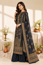 Navy Digital Printed Velvet Unstitched Suit Fabric