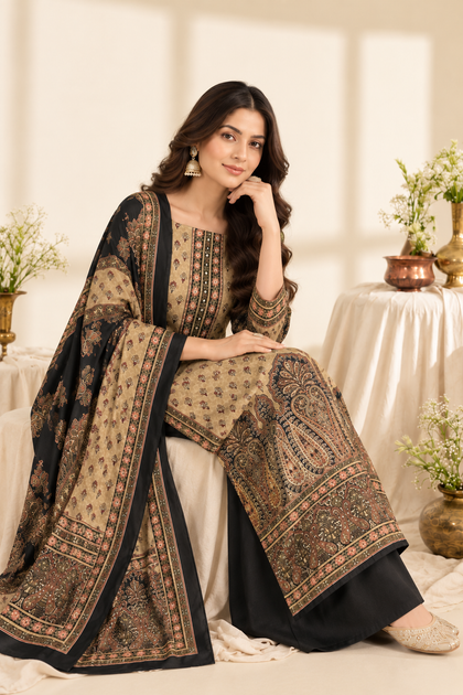 Black Velvet Digital Printed Unstitched Suit Fabric