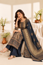 Navy Velvet Digital Printed Unstitched Suit Fabric