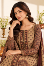 Wine Velvet Digital Printed Unstitched Suit Fabric