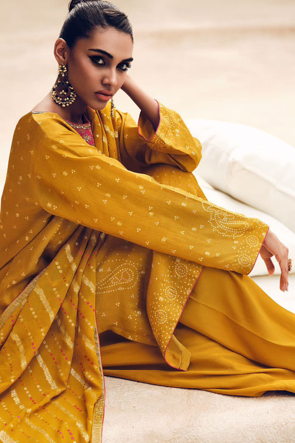 Mustad Color Embroidered Crepe Silk Unstitched Suit Material