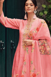 Pink Color Crepe Embroidered Unstitched Suit Material