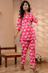 Pink Color Muslin Printed Co-Ord Dress