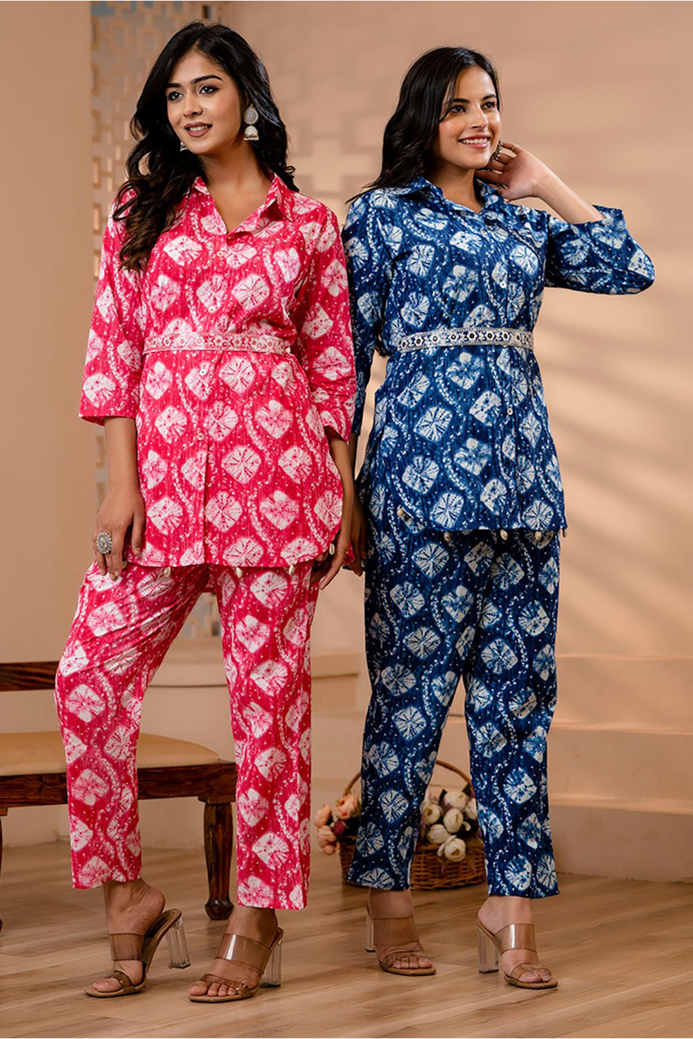 Blue Color Printed Muslin Co-Ord Dress