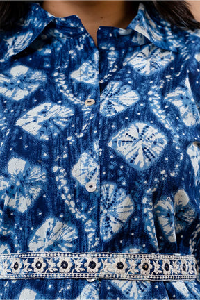 Blue Color Printed Muslin Co-Ord Dress