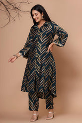 Navy Blue Color Printed Muslin Co-Ord Set