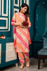 Fuchsia Pink & Orange Color Muslin Printed Straight Suit