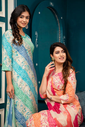 Blue & Turquoise Color Muslin Printed Straight Suit