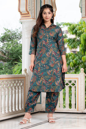 Green Color Printed Muslin Co-Ord Set
