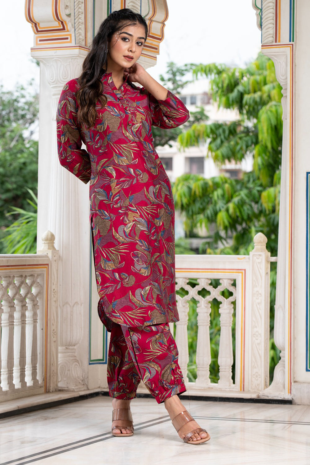 Magenta Color Printed Muslin Co-Ord Set