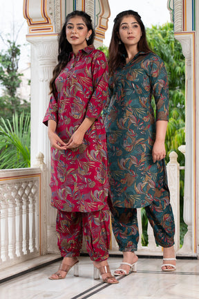 Magenta Color Printed Muslin Co-Ord Set