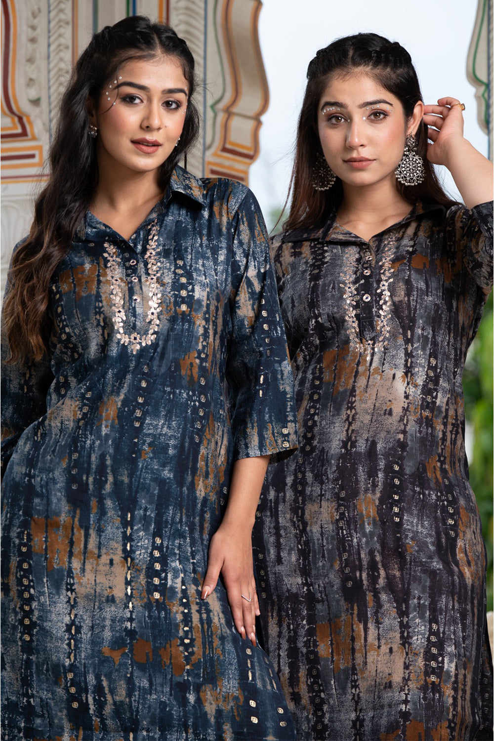 Navy Blue Color Muslin Printed Kurta Set