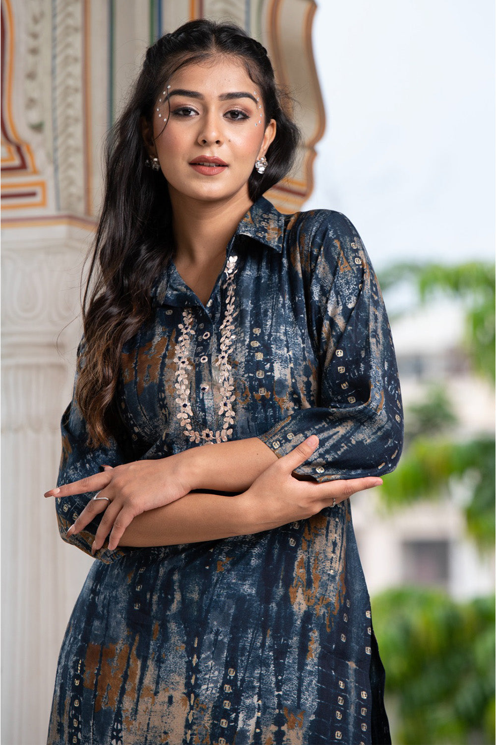 Navy Blue Color Muslin Printed Kurta Set