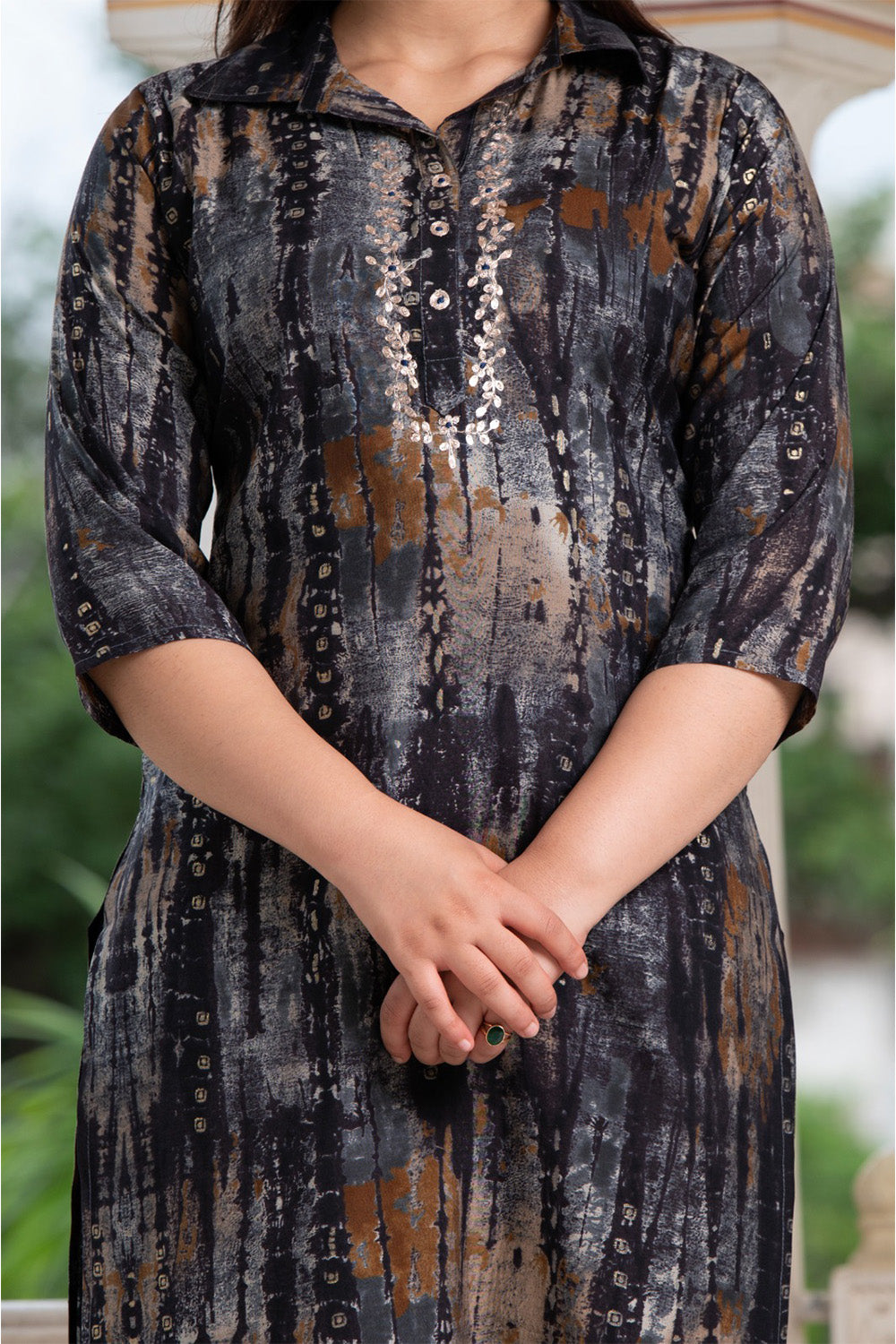 Black Color Muslin Printed Kurta Set