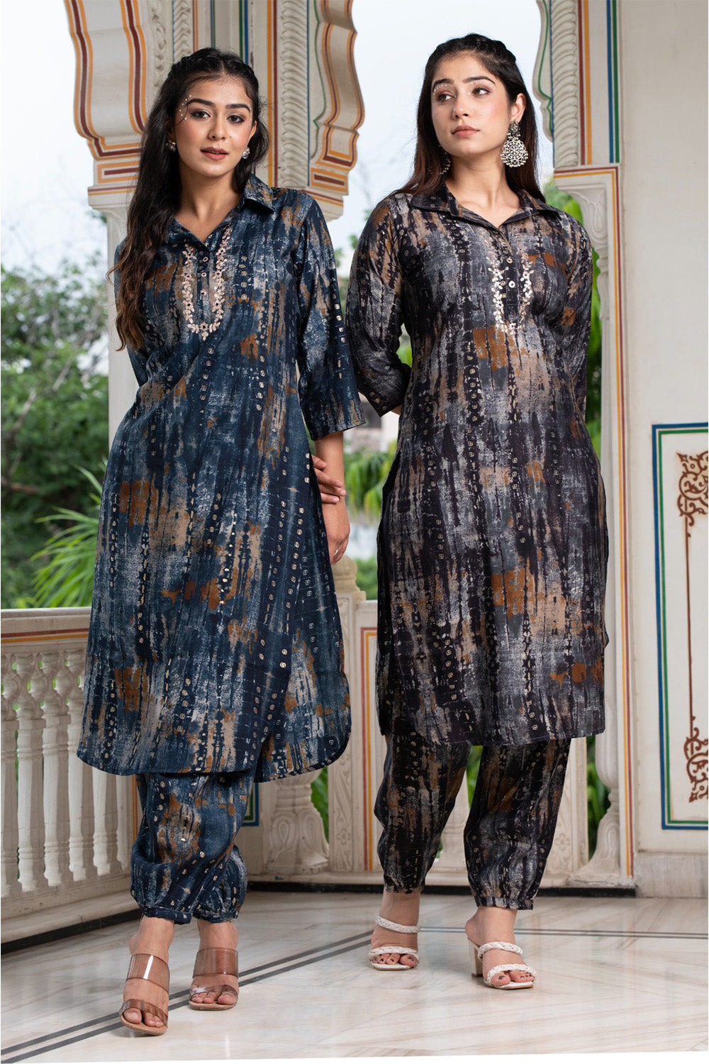 Navy Blue Color Muslin Printed Kurta Set