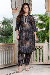 Black Color Muslin Printed Kurta Set