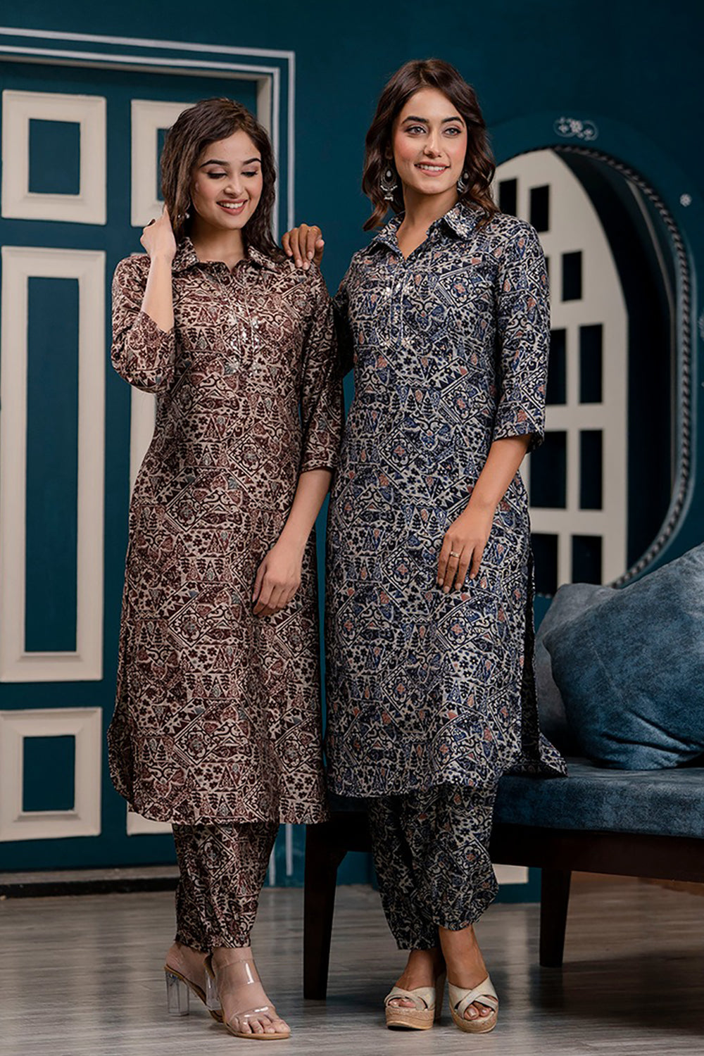 Brown Color Muslin Printed Kurta Set