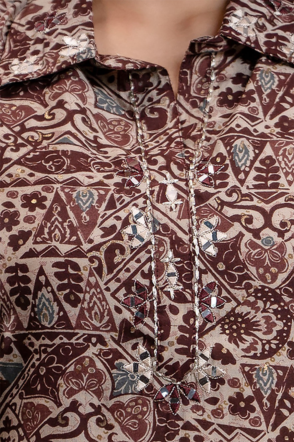 Brown Color Muslin Printed Kurta Set