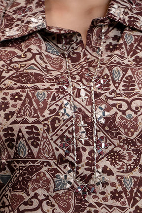 Brown Color Muslin Printed Kurta Set