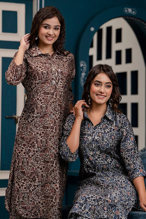 Brown Color Muslin Printed Kurta Set