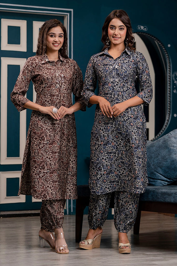 Brown Color Muslin Printed Kurta Set