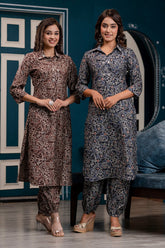 Brown Color Muslin Printed Kurta Set