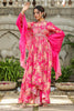 Fuchsia Pink Color Crepe Alia-Cut Printed Straight Suit