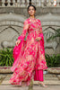 Fuchsia Pink Color Crepe Alia-Cut Printed Straight Suit