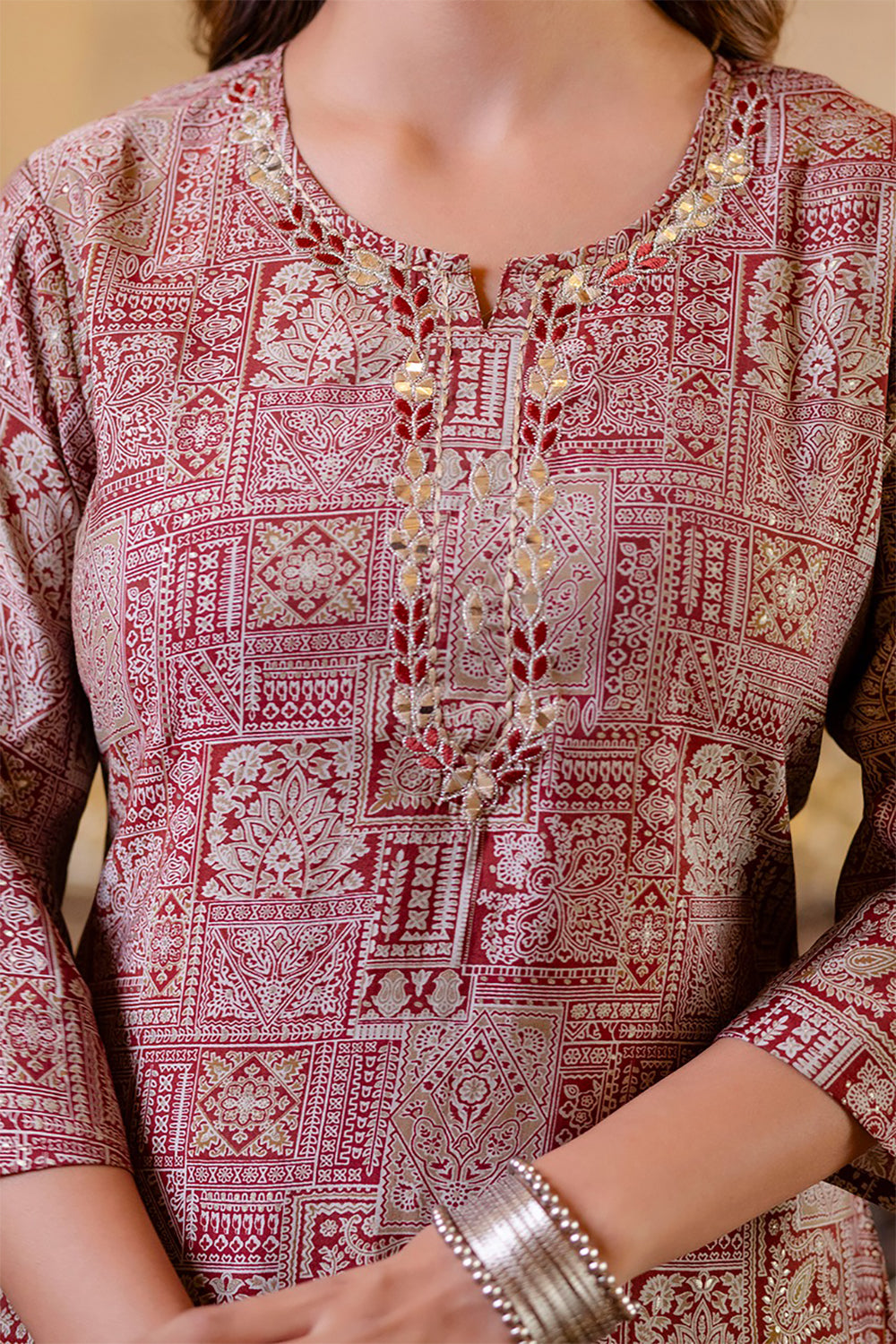 Maroon Color Muslin Printed Suit