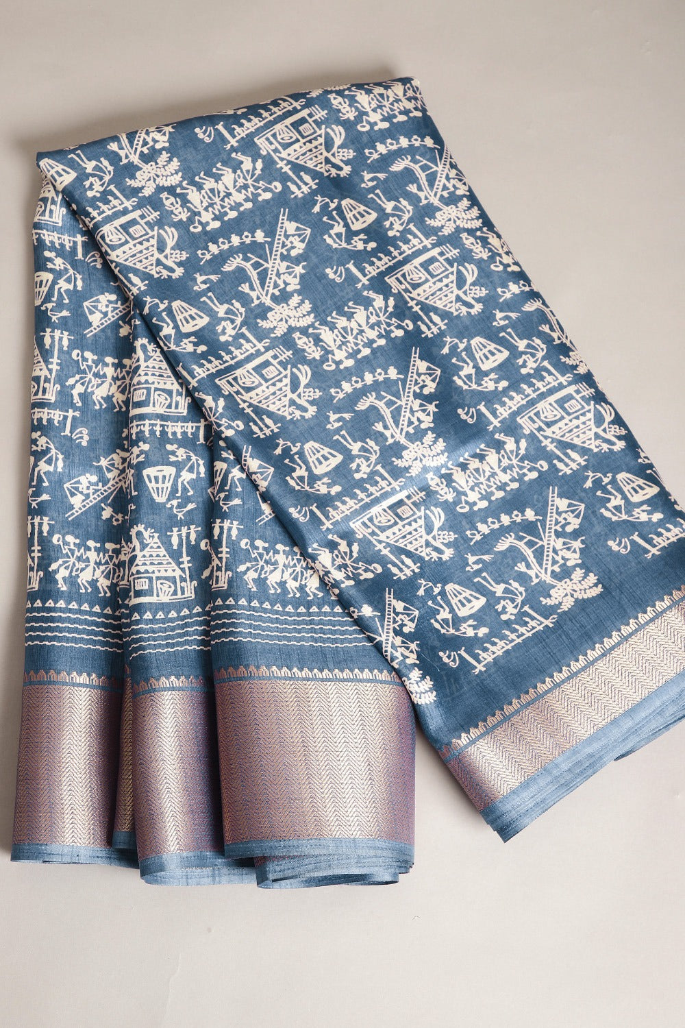 Royal Blue Color Cotton Silk Printed Saree