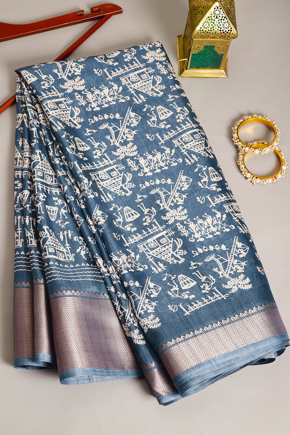Royal Blue Color Cotton Silk Printed Saree